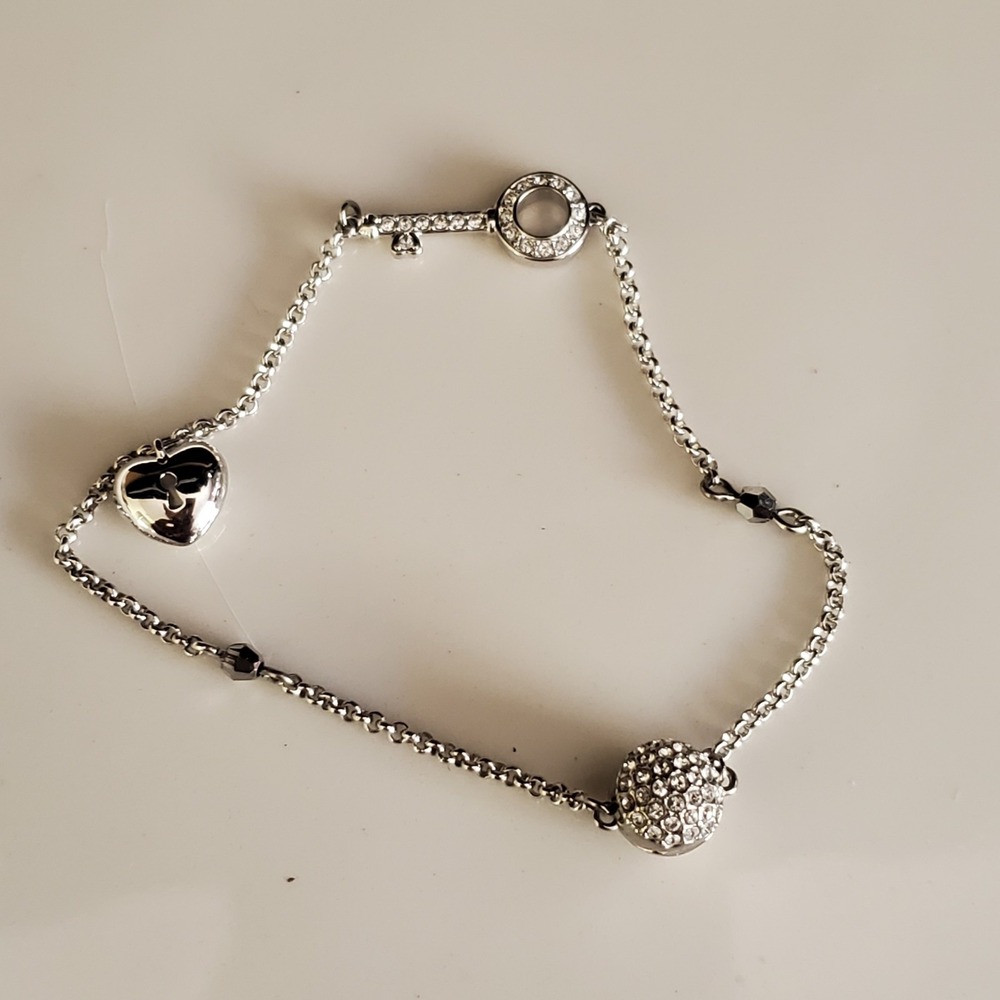 Swarovski Remix Crystal Heart Lock‎ & Key Rhodium Plated Swan Signed Dainty